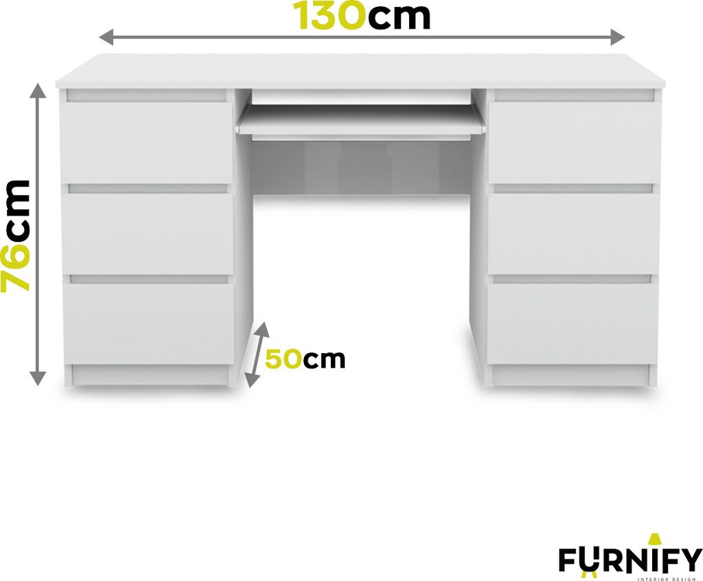 Schreibtisch 130x76x50cm mit 6 Schubladen Weiß Büro PC Produktbild 3