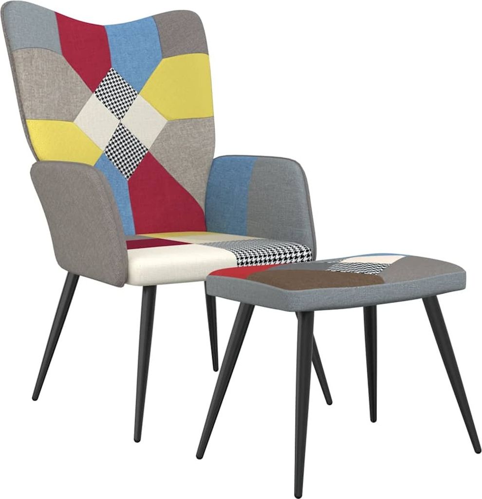 vidaXL Relaxační křeslo se stoličkou Patchwork Fabric Obrázek produktu 