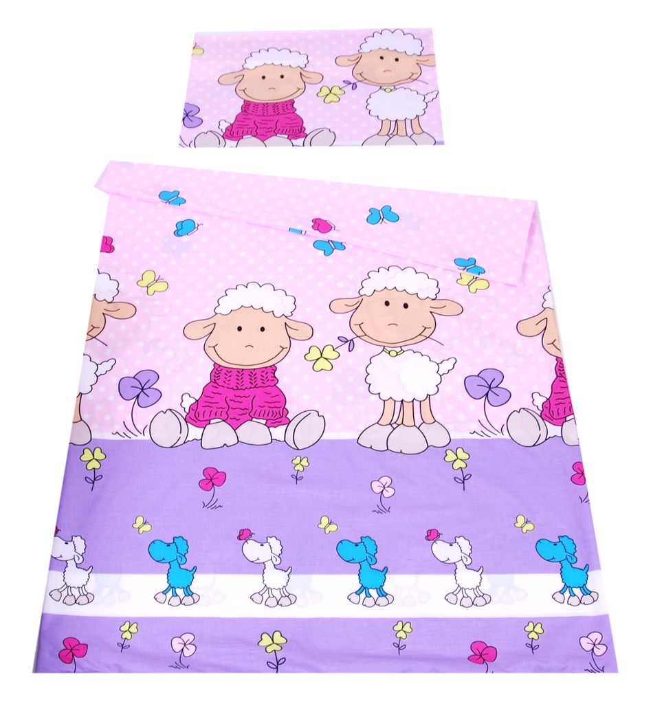 BABYLUX Kinderbettwäsche 2 Tlg. 100 x 135cm aus Baumwolle Bettwäsche Bettbezug Bezug 2 Tlg. für Babybett Babybettwäsche 2. Lila Schaf