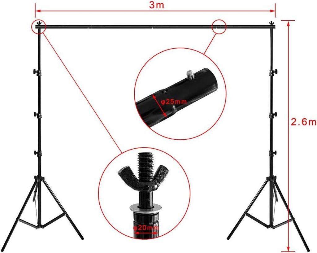 2x3m Fotostudio Hintergrundsystem Teleskop Hintergrund Stativ + Tasche