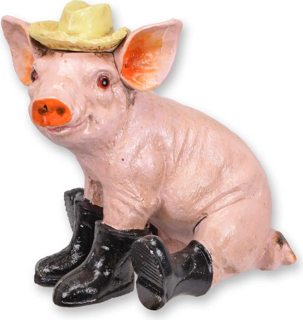Figur Schwein Cowboy mit Stiefeln Gusseisen Replikat Retro Design Dekoration