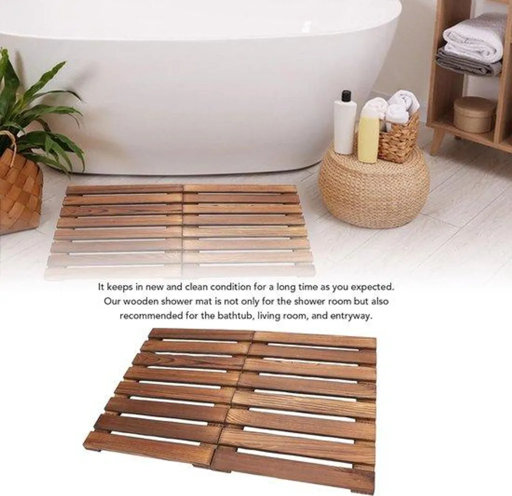 Tapis de douche en bois de bambou 59 x 41 cm - Sortie de bain antidérapante