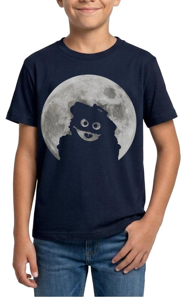 Spreadshirt Sesamstraße Oskar In Einer Vollmondnacht Teenager T-Shirt, 134/146 (9-11 Jahre), Navy