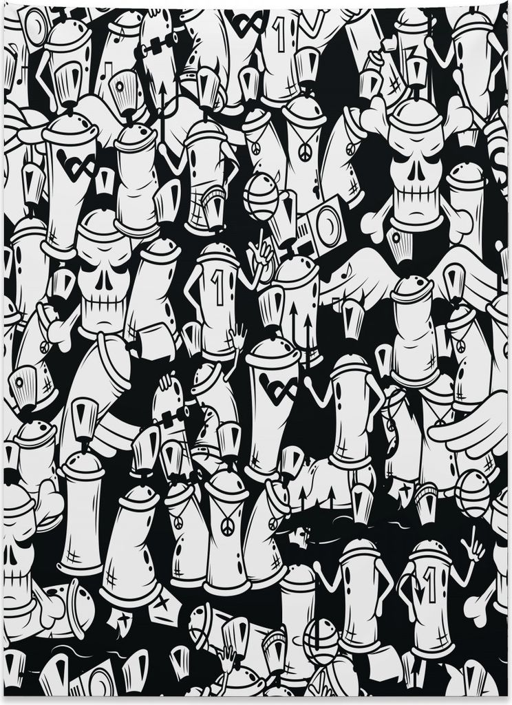 Abakuhaus urban Graffiti Wandteppich, Teufel-Spray-Dosen aus Weiches Mikrofaser Stoff Kein Verblassen Klare Farben Waschbar, 110 x 150 cm, Weiß un...