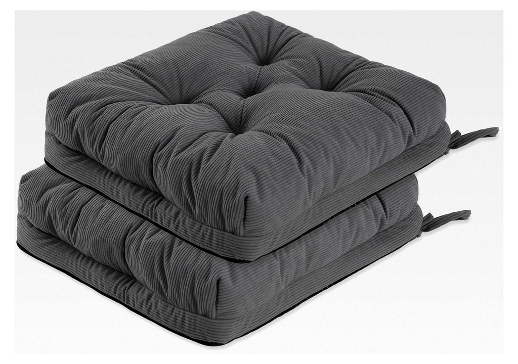 Sitzkissen, 2er Set aus Cordstoff, Memory Foam mit Doppel-Layer Design, Befestigungsriemen und Tacker-Design, pflegeleicht für Esszimmer und Büro...