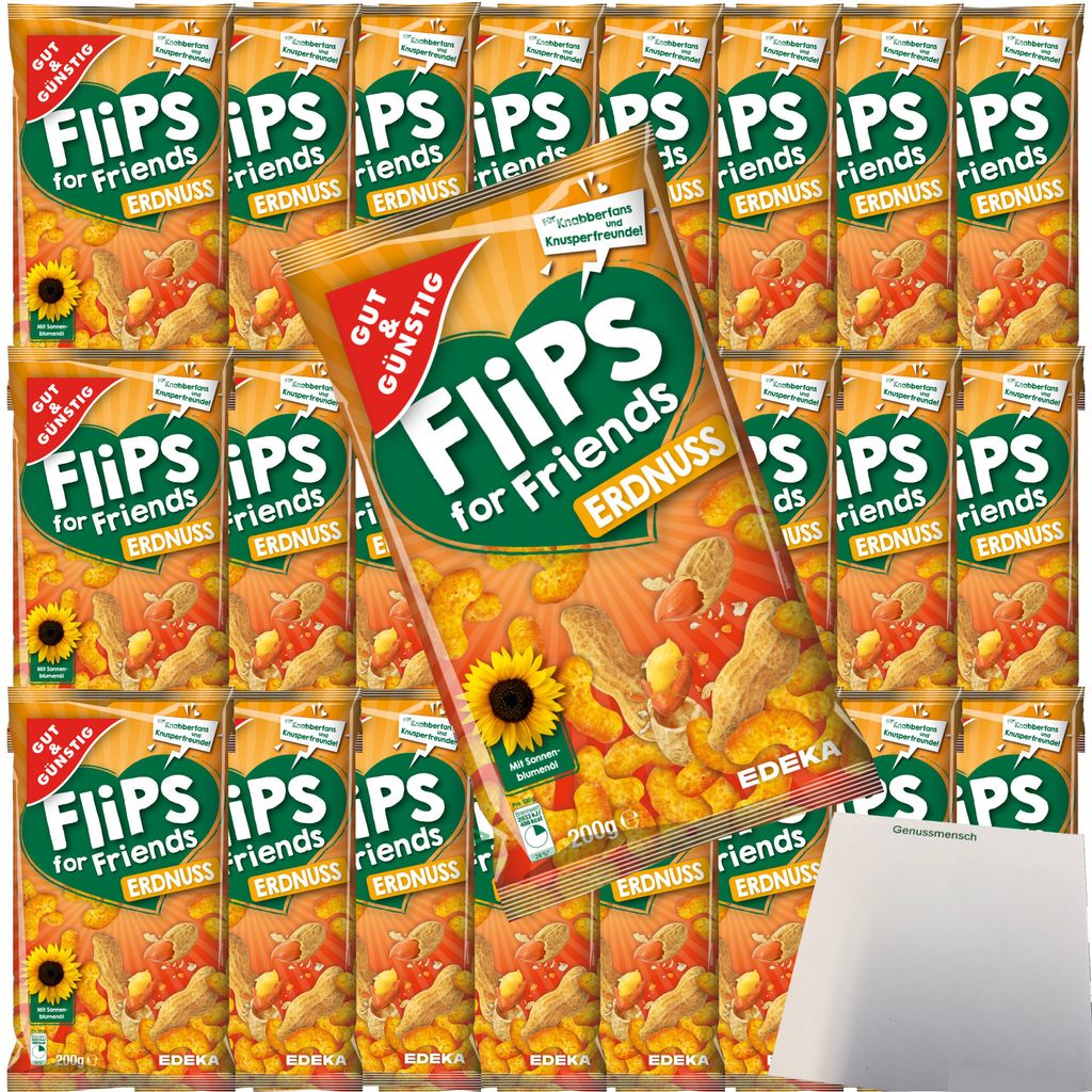 Gut & Günstig Erdnuss-Flips Mais-Erdnuss-Snack VPE (25x200g Tüte) + usy Block