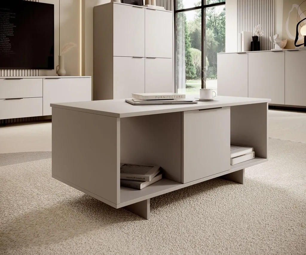 Table basse rectangulaire beige 100 cm ALMA - Meuble de salon bicolore
