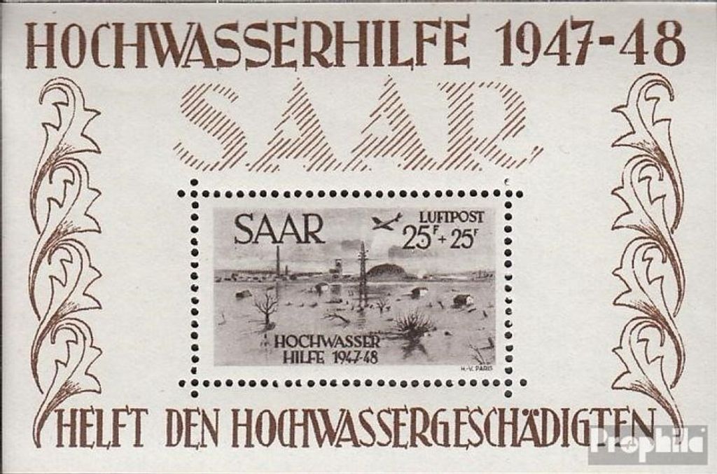 Briefmarken Saarland 1948 Mi Block2 postfrisch Hochwasserhilfe