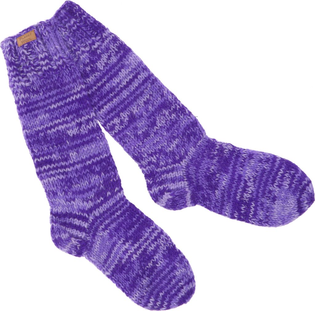 Handgestrickte Schafwollsocken, Haussocken, Nepal Socken - Lila, Uni, Violett, Wolle, Größe: L (42-46)