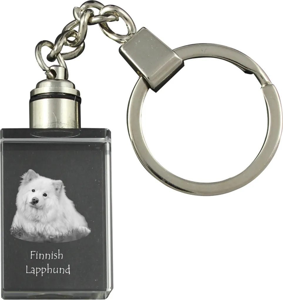 Cane lappone finlandese - Portachiavi in cristallo con foto del cane, portachiavi luminoso, regalo unico del marchio Art-Dog
