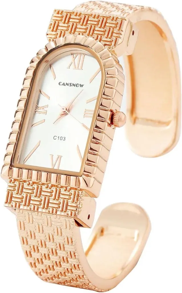 Orologio Donna Bangle Watch Vintage: Look Glamour Metallo Testurizzato