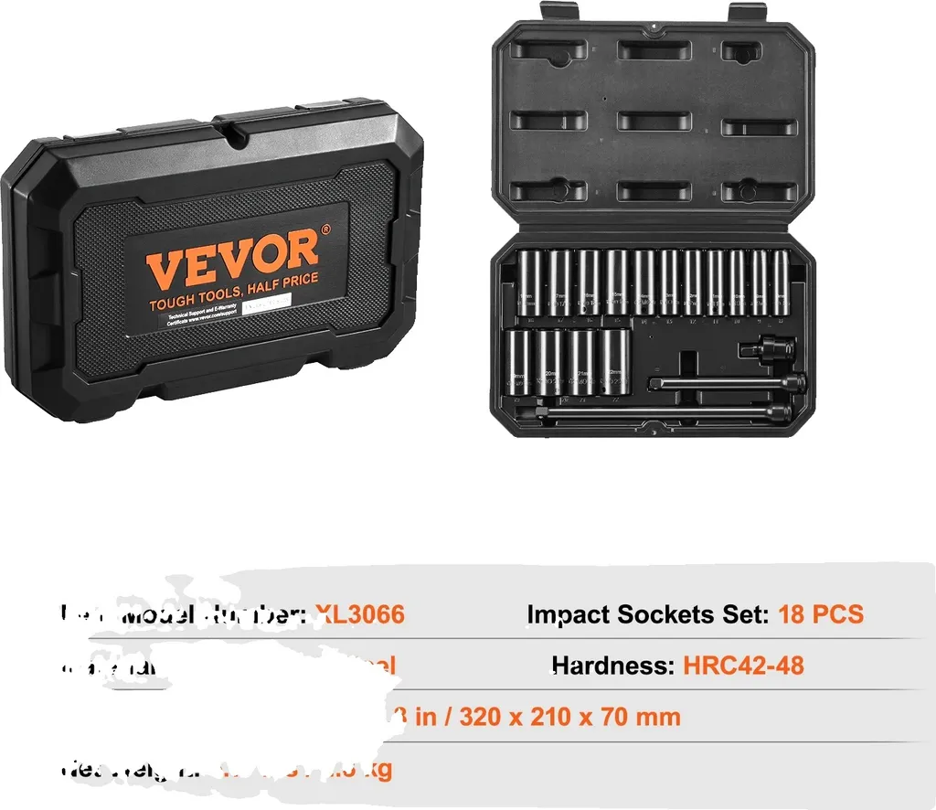 Coffret douilles à choc professionnelles 3/8 en acier CR-MO 18 pièces