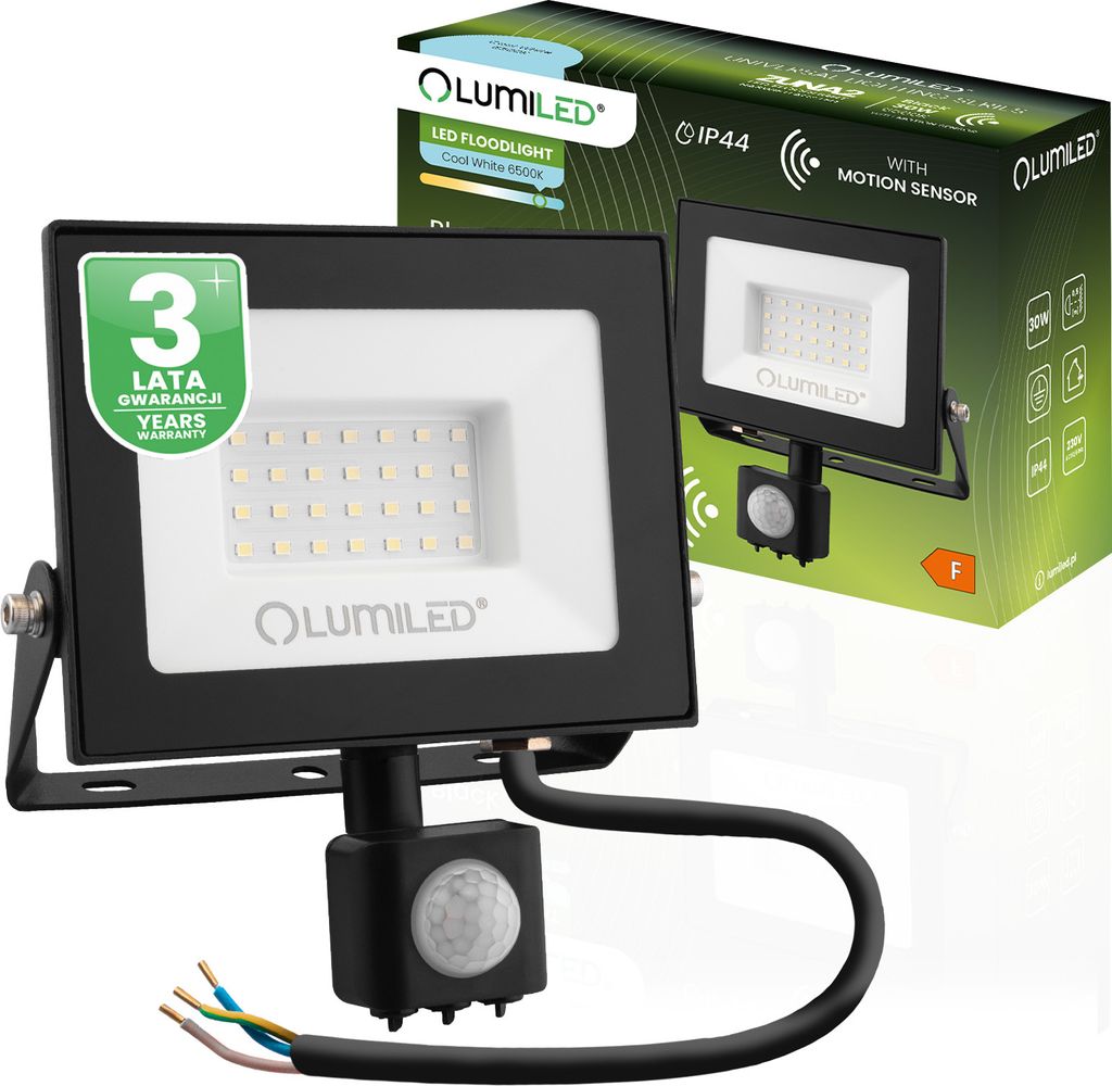 Naświetlacz LED ZUNA2 30W 2700lm 6500K IP44 Czarny Czujnik Zdjęcie produktu 