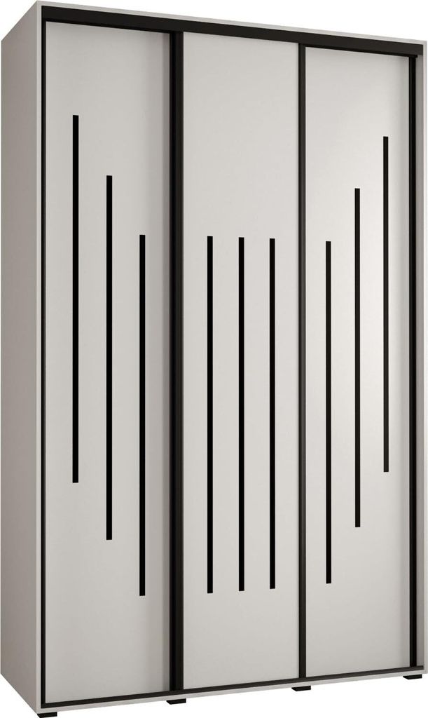 MEBLE KRYSPOL Cannes 8 Schrank mit 3 Schiebetüren - 205,2x150x60 cm - Weiß Weiß Schwarz