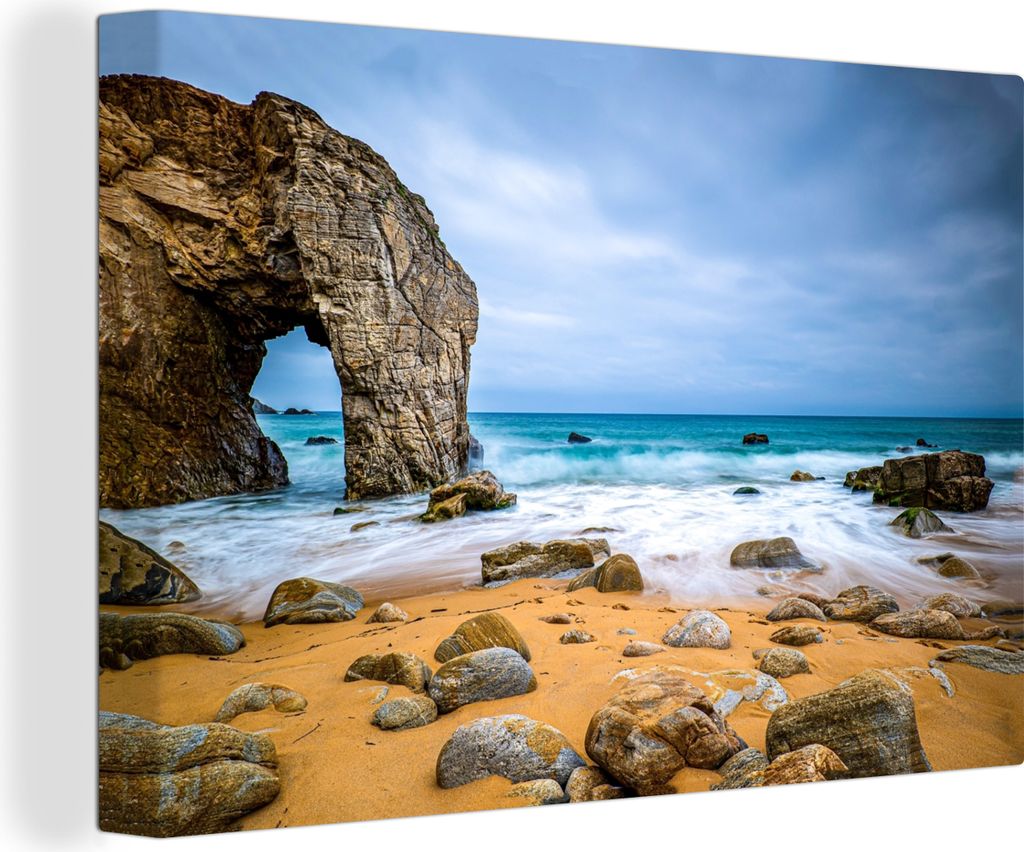 OneMillionCanvasses - Leinwandbilder - 140x90 cm, Steine - Wasser - Strand - Felsen - Wellen, Wandbilder Kunstdruck Wanddekoration - Foto auf Lei...