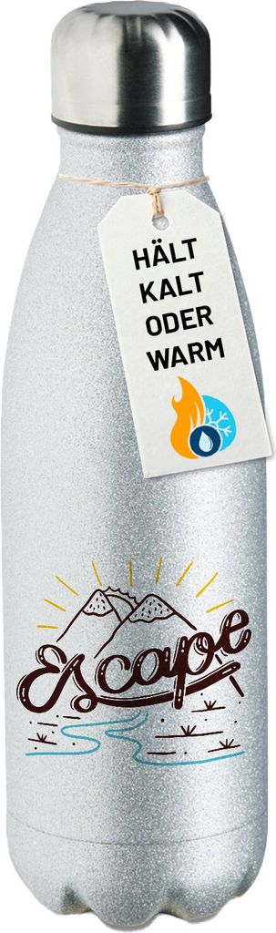 Huuraa Trinkflasche Escape Berge 500ml Silver Edelstahl Wasserflasche Trinkflasche Geschenkidee