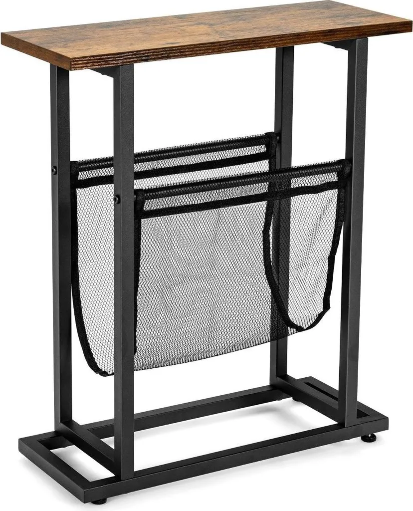 Table d'appoint étroite industrielle 2 niveaux 48x18x54,5cm marron noir