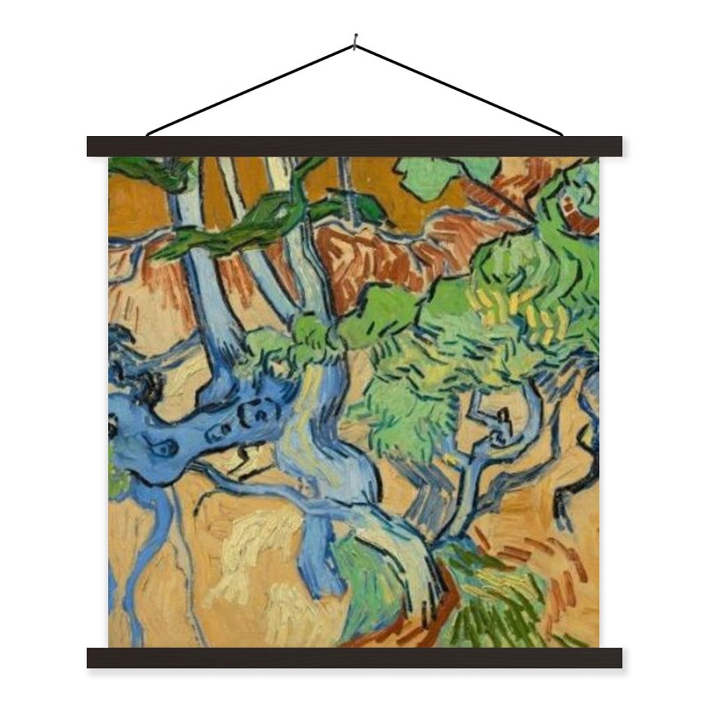 MuchoWow Textilposter Baumwurzeln - Vincent van Gogh 120x120 cm mit schwarzem Rahmen - Aufhängungsset
