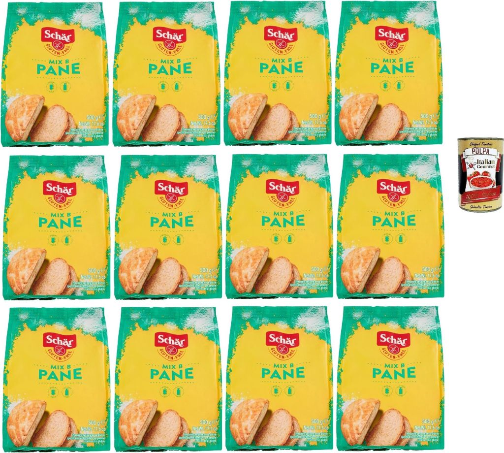 Mix Pane - Mix B Preparato per Pane e Impasti Lievitati, Mischen Sie für Brot, bereit zum gekochten, glutenfreien Teig, 12x 500g und Polpa 400g
