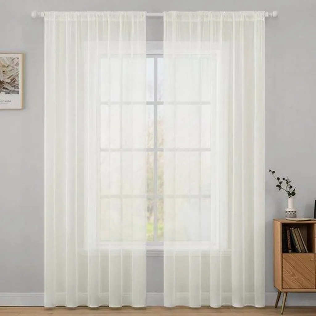 Lot 2 Rideaux Voiles Ivoire 175x140 cm : Finis les Regards avec Style
