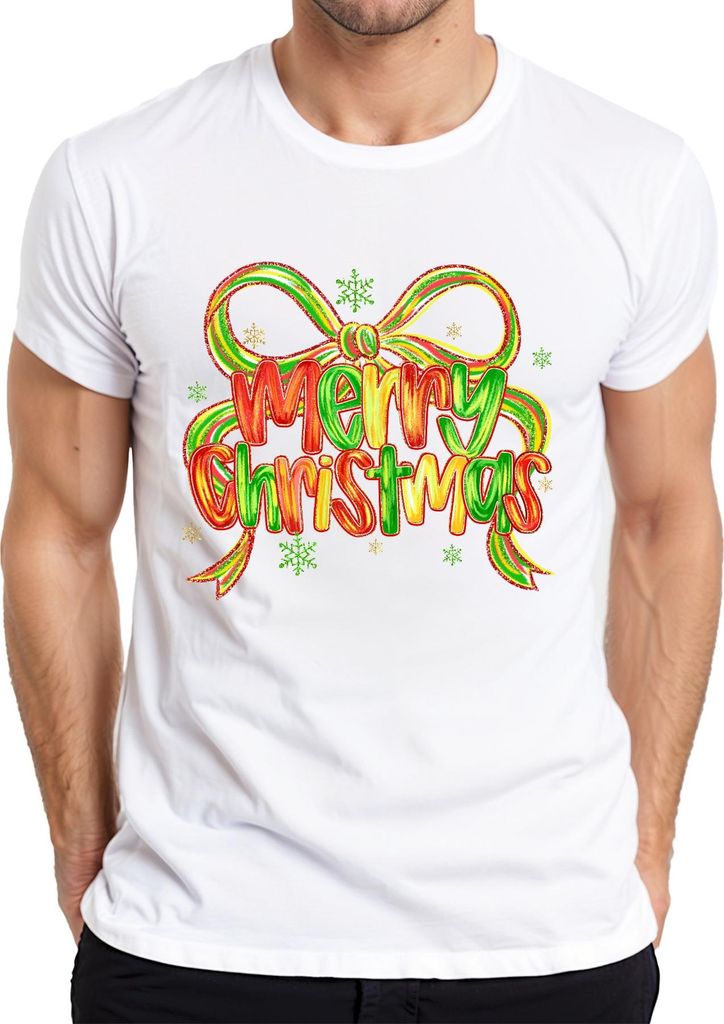 Merry Christmas glitzer schleife schneeflocke festlich Geschenk Herren T-Shirt, Weiß, 3XL