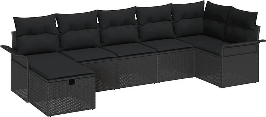 Garten-Sofa-Set mit Kissen 7 pcs Schwarz Poly Rattan