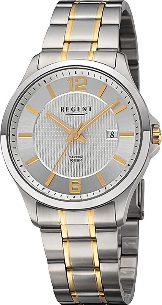 Regent Metall Herren Uhr Armbanduhr Quarz silber gold Metallarmband D2URF1527