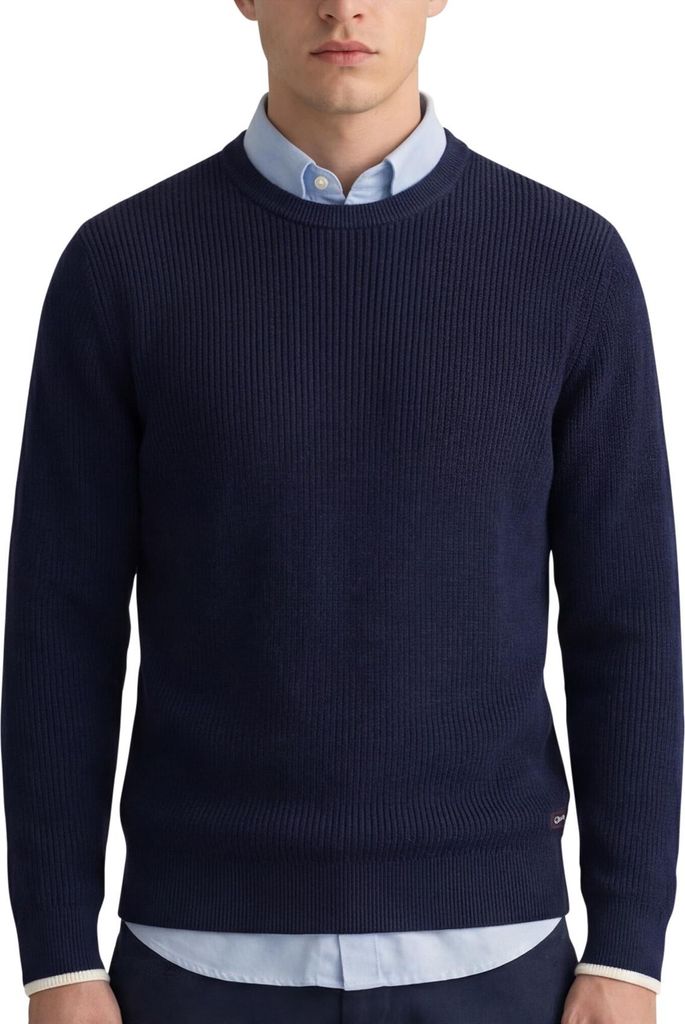 Gant Pullover gestrickt einfarbig dunkelblau normale Passform Baumwolle