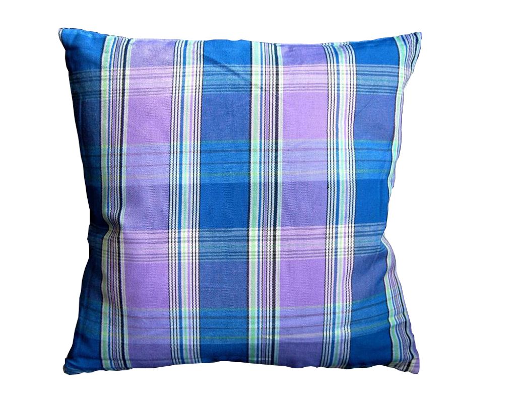 Kissenhülle mit Reißverschluss 50x50cm blau lila Deko-Kissen kariert Karo