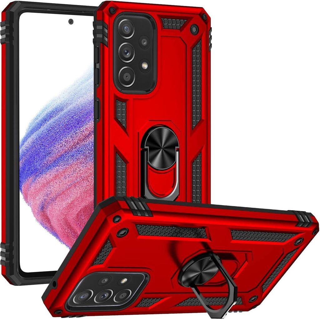 Conie Outdoor Schutzhülle für Samsung Galaxy A53 5G Tasche Silikon Hard Case Cover Hülle mit Halter Ständer in Rot