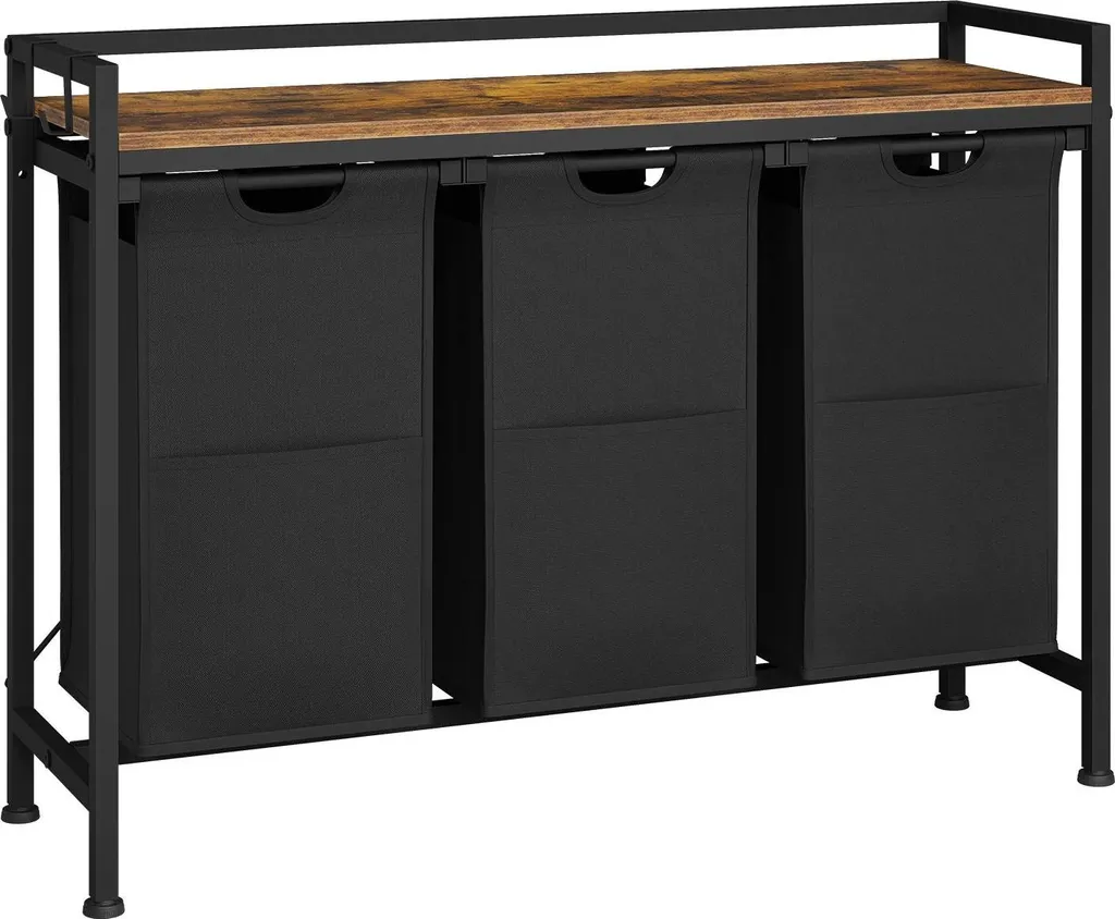 Collecteur de Linge avec 3 Sacs Amovibles en Tissu Oxford Noir Robuste