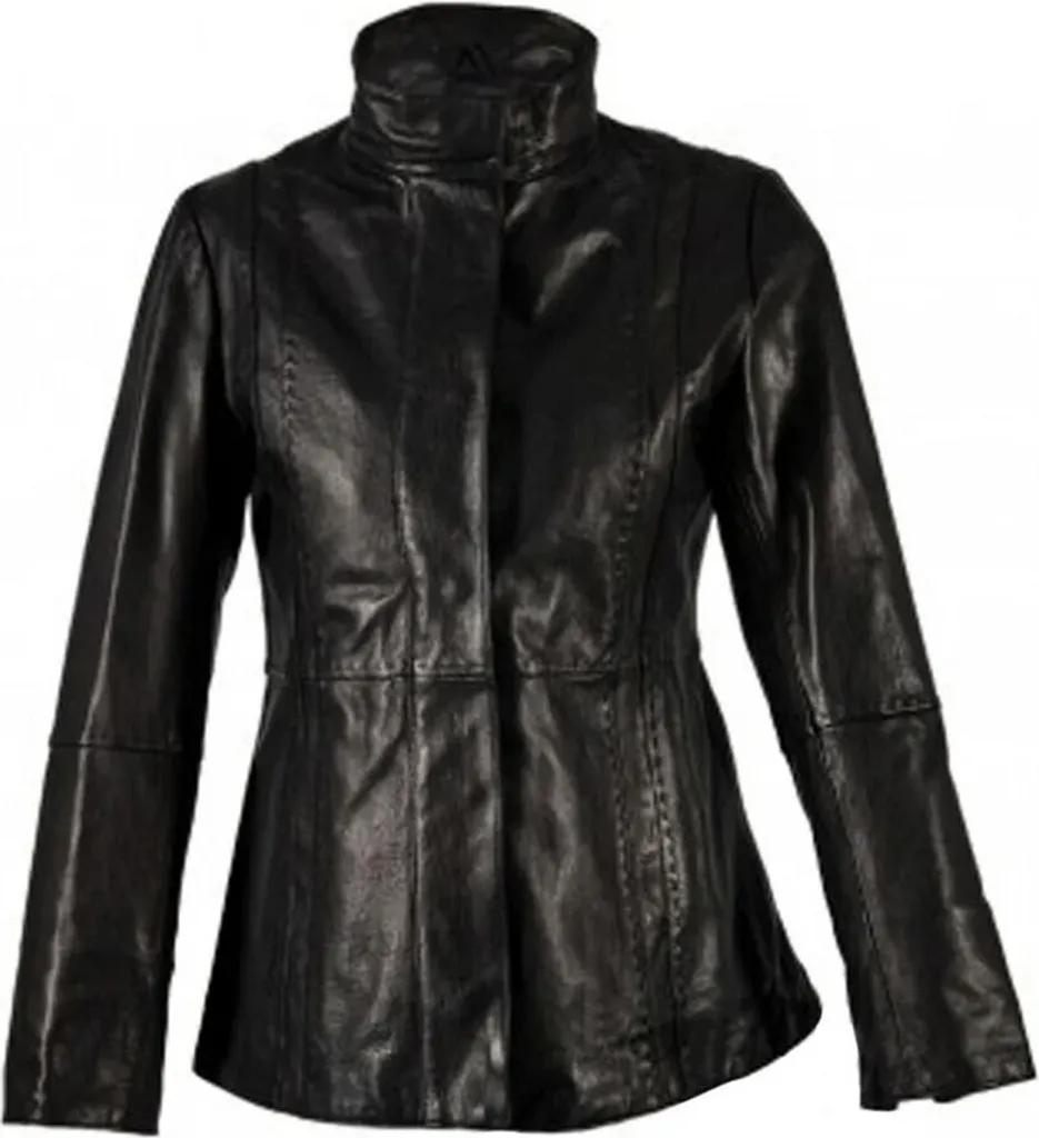 Blouson en cuir noir pour femme EL485 - Veste élégante taille 42 FR