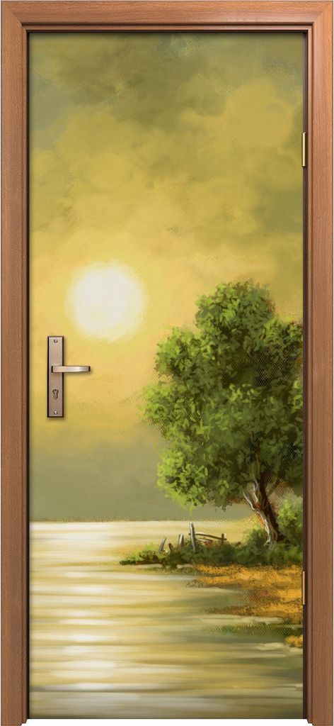 Türposter 80x200 cm Türaufkleber Türtapete Türfolie Klebefolie Baum Segel boot Baum Haus Wasser Sonne