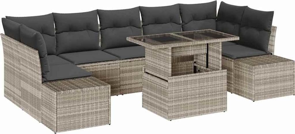 vidaXL Sofa Set mit Kissen 8 pcs Hellgrau Poly-Rattan