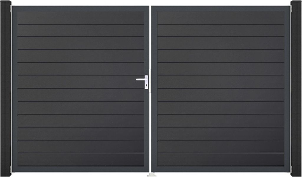 GroJa BasicLine PVC Stecksystem schmal Doppelltor mit Anthrazitrahmen 3000 x 1800 mm anthrazitgrau DIN Links