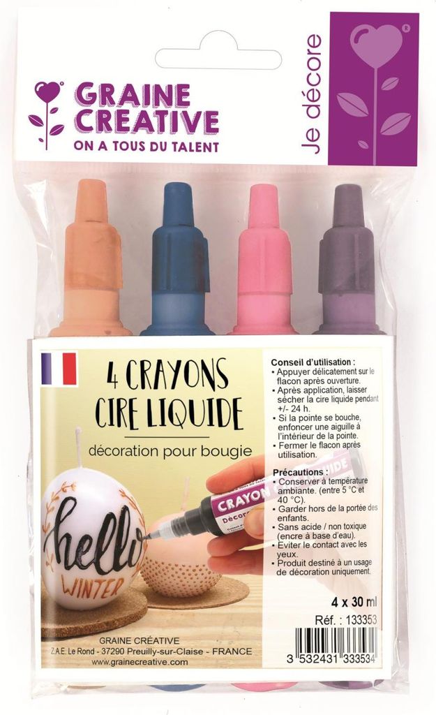 Graine Creative flüssige Kerzen Wachsmalstifte Set - kreative Bastelset 4 Stück