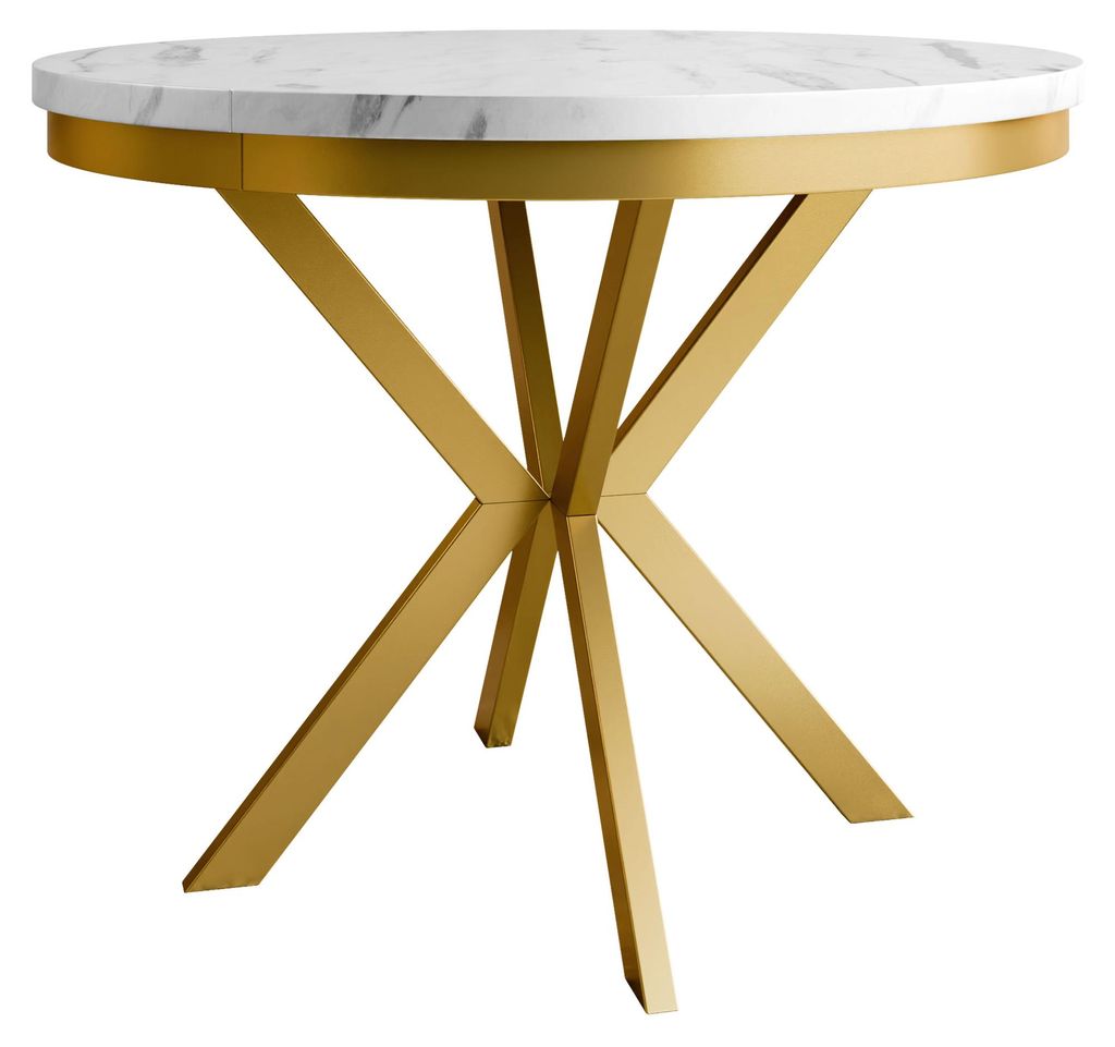 MIRJAN24 Tisch Edder 120, Esszimmer Tisch, Beine aus Stahl (Farbe: Gold / Bianco Marmor)