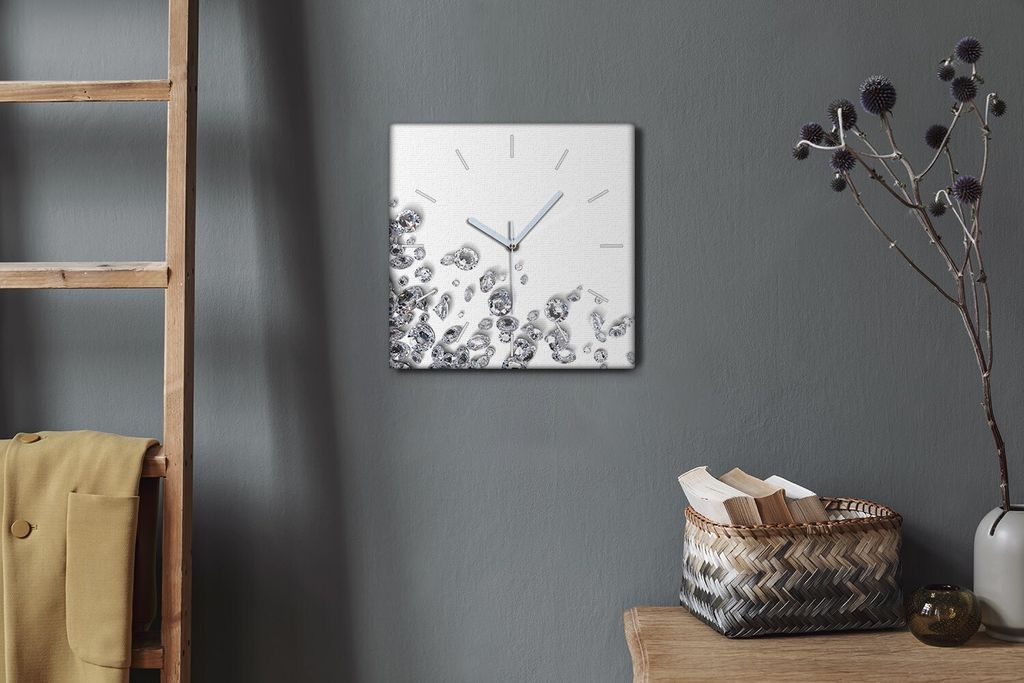 Coloray Hodiny Unikátní 30x30 cm Tiché hodiny Pro obývací pokoj a kuchyň Nástěnné hodiny Plátno Bílé ručičky hodin - Precious Diamonds