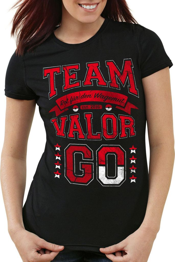 style3 Team Rot Valor Damen T-Shirt Wagemut Feuer, Farbe:Schwarz, Größe:XL