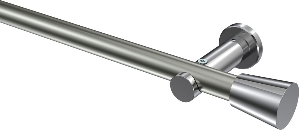 Interdeco Gardinenstange / Vorhangstange Edelstahl-Optik / Chrom, Typ Platon Sitra (Konus) ohne Ringe, 20 mm Ø 1-läufig, 540 cm