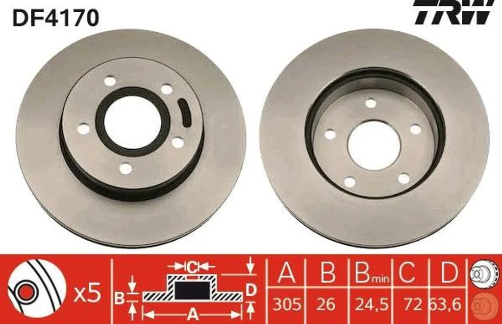 Jeu de disques de frein TRW DF4170 compatibles Jeep Cherokee 52098672