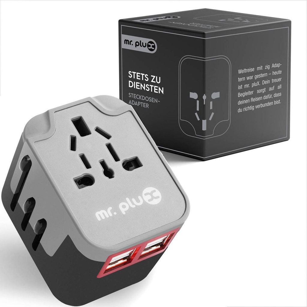 Universal Reiseadapter mit USB-Anschluss – Weltweiter Adapter für UK/USA/EU/AUS – Reise Steckdosenadapter für 150+ Länder – Kompakt & Sich...