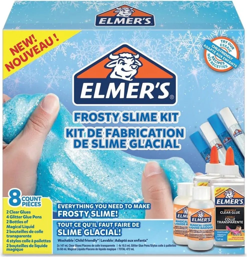 Elmer's Frosty Slime Kit de Colle Claire et Scintillante - 8 Pièces