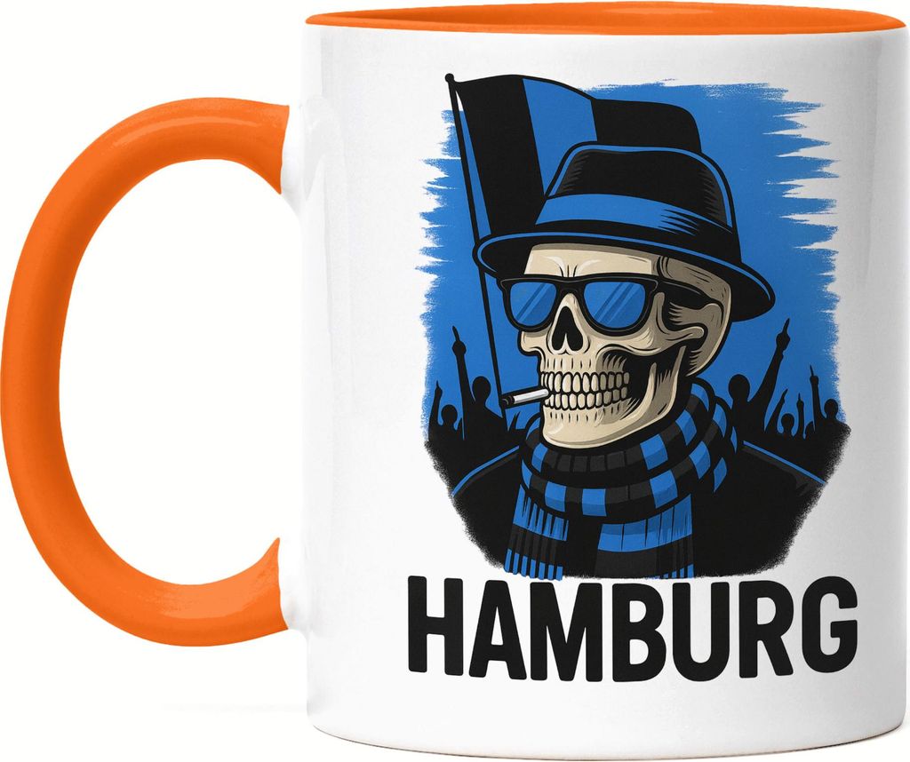 Hamburg Tasse Orange Geschenkidee Fanartikel Fußball Supporter Blau Schwarz