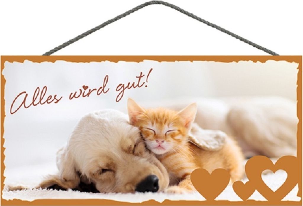 Türschild, Alles wird gut, 25 cm, Holzschild Spruchschild, Hund Katze Geschenkidee