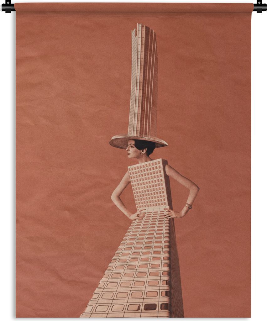 MuchoWow Wandteppich Wandbehang Frau - Stadt - Jahrgang 150x200 cm Tapisserie Dekoration Wandtuch - Wandaufhängung - Moderner