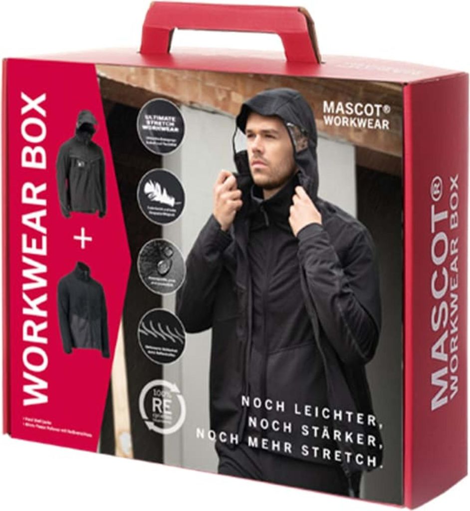 MASCOT Workwear-Box Hardshell-Jacke 22001 + Micro-Fleece-Pullover 22803 schwarz Uni, M