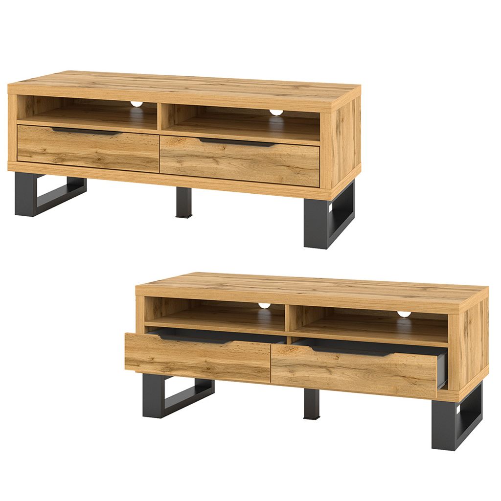 Wohnzimmer TV Lowboard in Wotan Eiche Nb. HENDERSON-83, B/H/T ca. 124/50/50 cm
