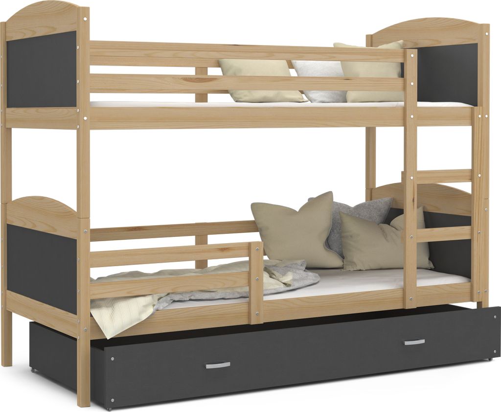 Etagenbett hochbett kinderzimmer kinderbetten jugendzimmer 160x80 kiefer grau