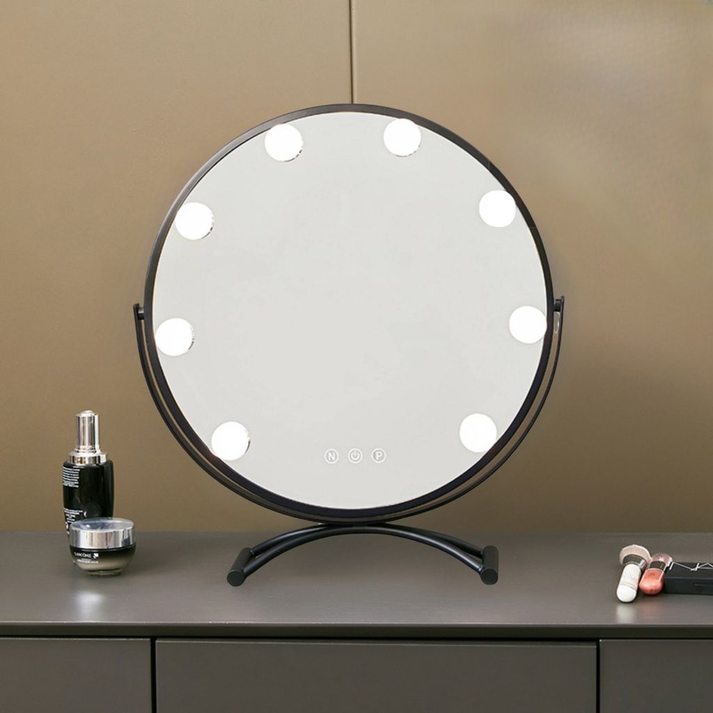 Kosmetikspiegel, Beleuchtung Schminktisch spiegel, 3 Farbtemperatur Licht, 360° drehbar, Touch Steuerung, Tischplatte Kosmetikspiegel, Schwarz